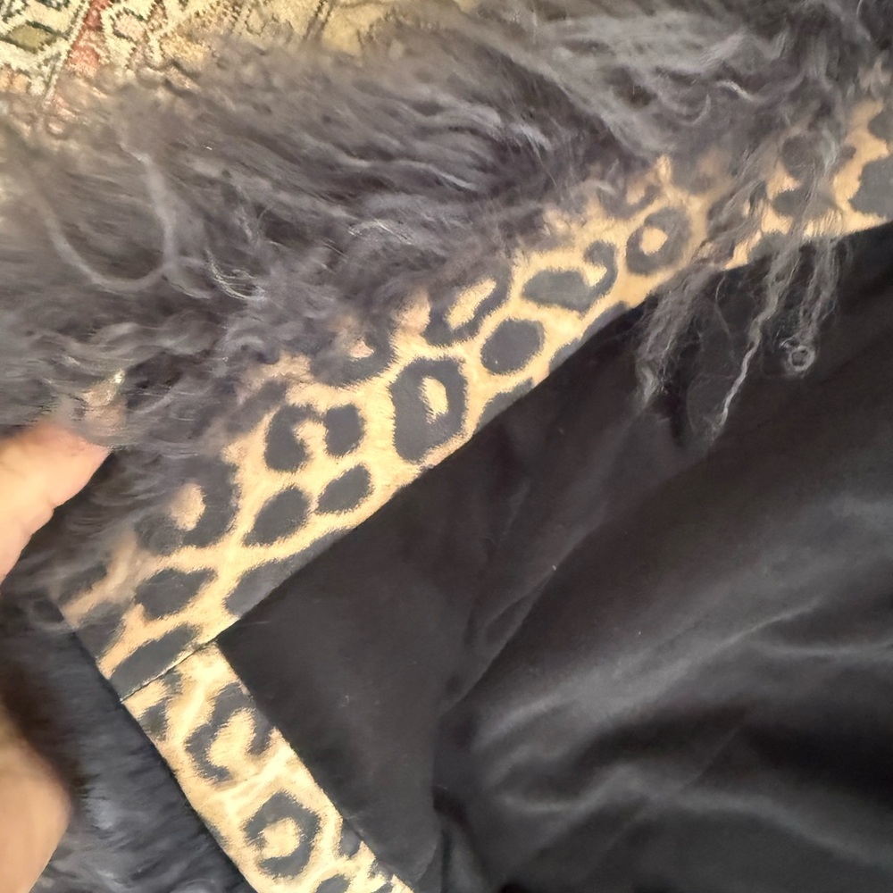 KONG Leopard Suede Mongolian Lamb Trim Jacket - Charcoal- Size S - Picture 9 of 11